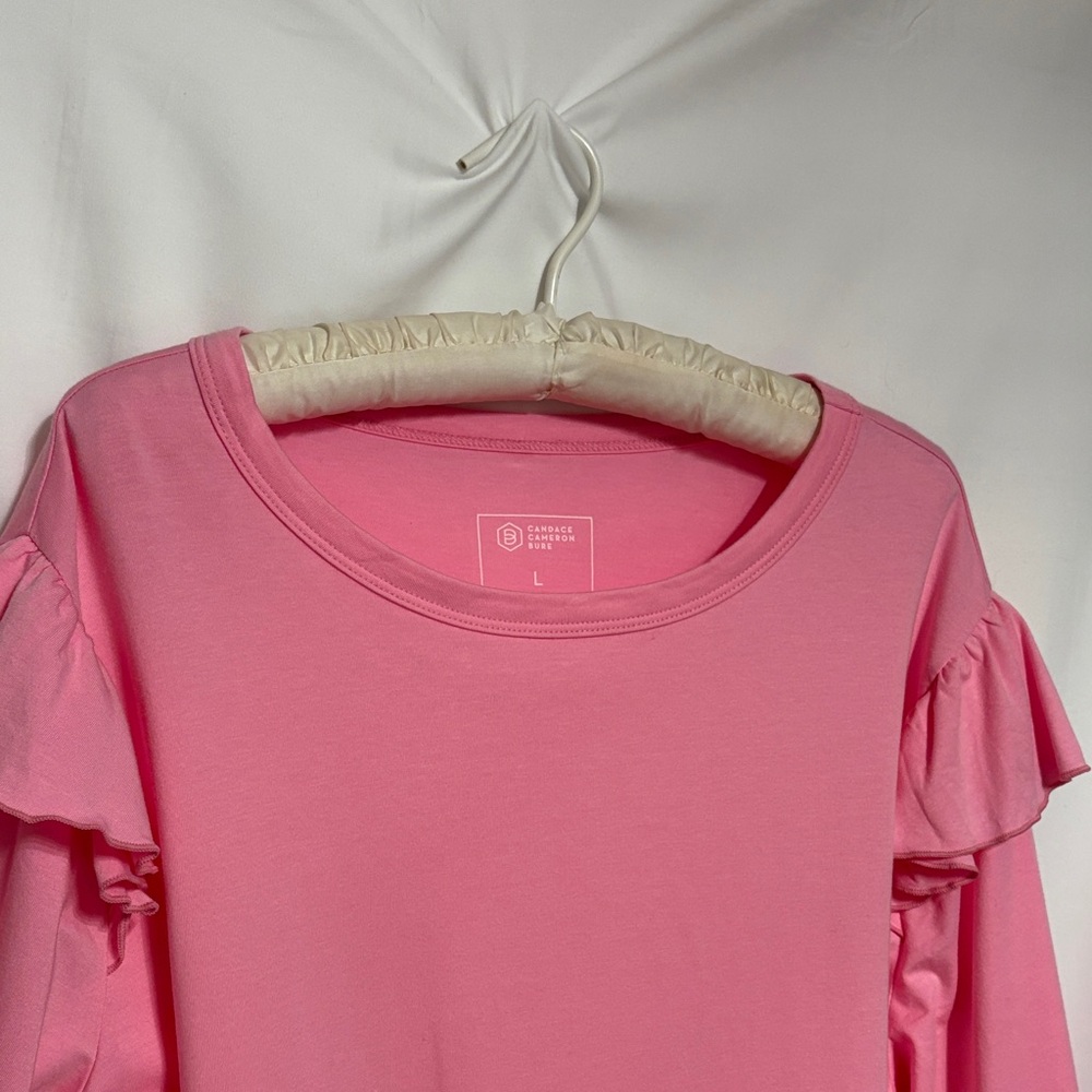 Candace Cameron Bure Large Preppy School Girl Pink Ruffle Ling Sleeve Top Y2K